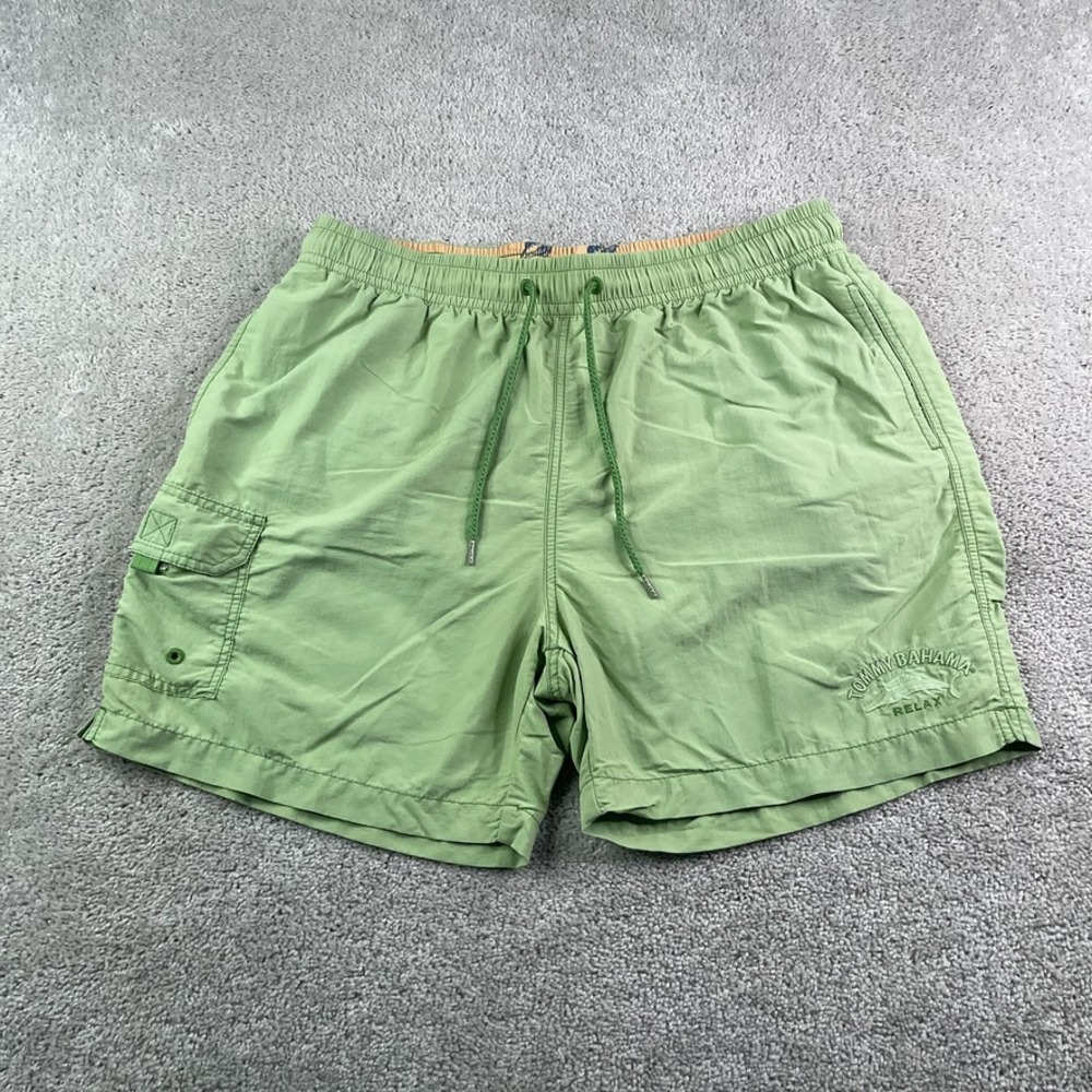 Tommy Bahama Swim Shorts Mens Large Green Relax Cargo Mesh Lined Trunks Beach